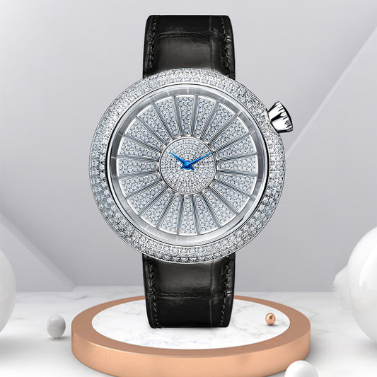 Tielbo Quartz Women's Watch Color Changing Diamond Dial Luxury Sapphire Wristwatch for Ladies TC820