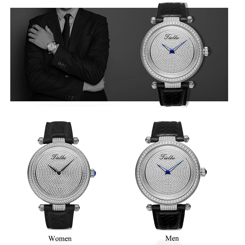 TIELBO Luxury Gypsophila Watch for Men Quartz Movement Diamond Dial Sapphire Wristwatch TC128L