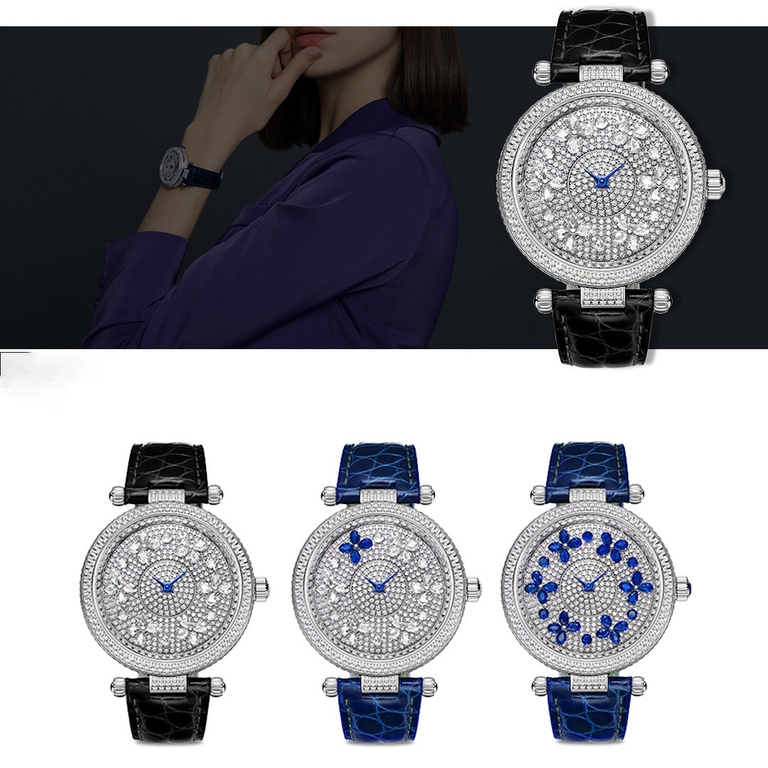 TIELBO Luxury Quartz Women's Watch Zircon Butterfly Dial Wristwatch for Ladies TC819