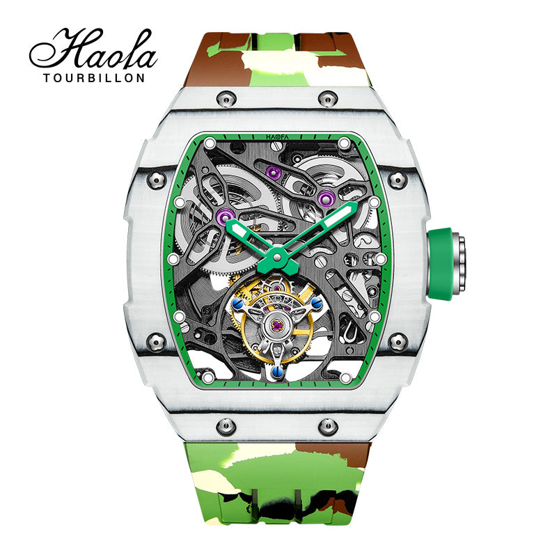 HAOFA Carbon Fiber Automatic Tourbillon Watch for Men Double Spring 1901-1 Skeleton