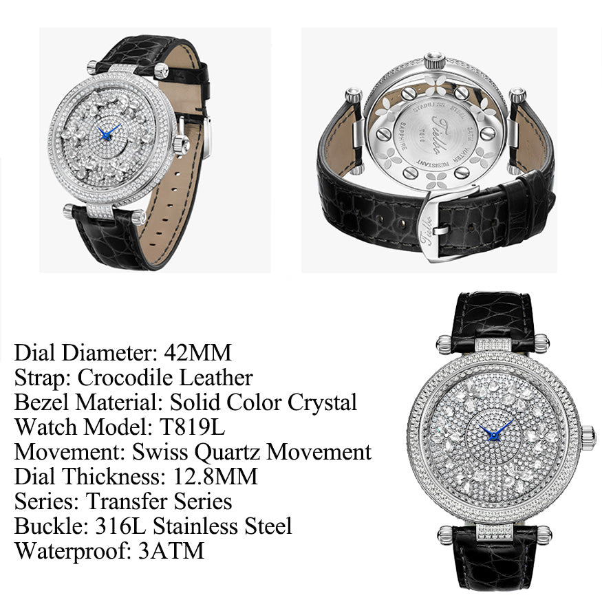TIELBO Luxury Quartz Women's Watch Zircon Butterfly Dial Wristwatch for Ladies TC819