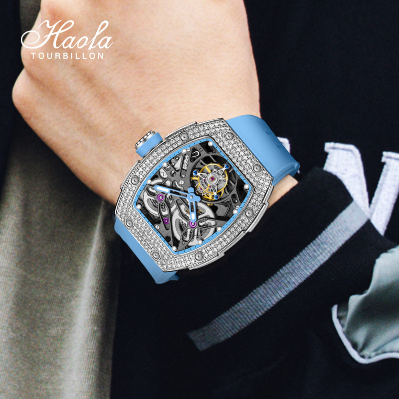 HAOFA 1901-1S Diamond Bezel Tourbillon Watch Double Spring 72-Hour Power Skeleton Automatic Watch