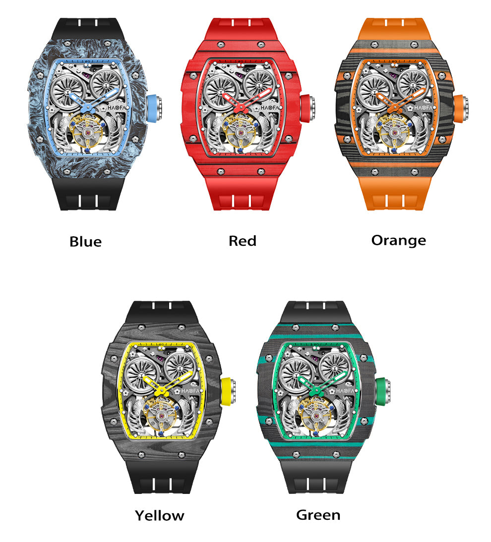 HAOFA Automatic Tourbillon Double Barrels Movement 72 Hours Power NTPT(carbon fiber)bezel Titanium Magnesium Case 1922