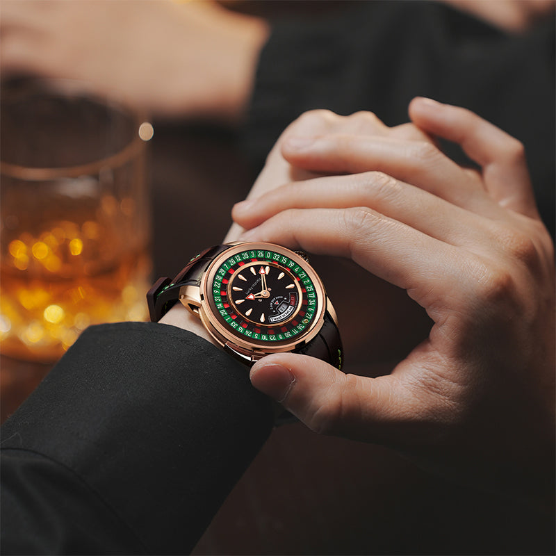 Lucky Harvey Automatic Mechanical Watches for Men European Roulette Game Dial