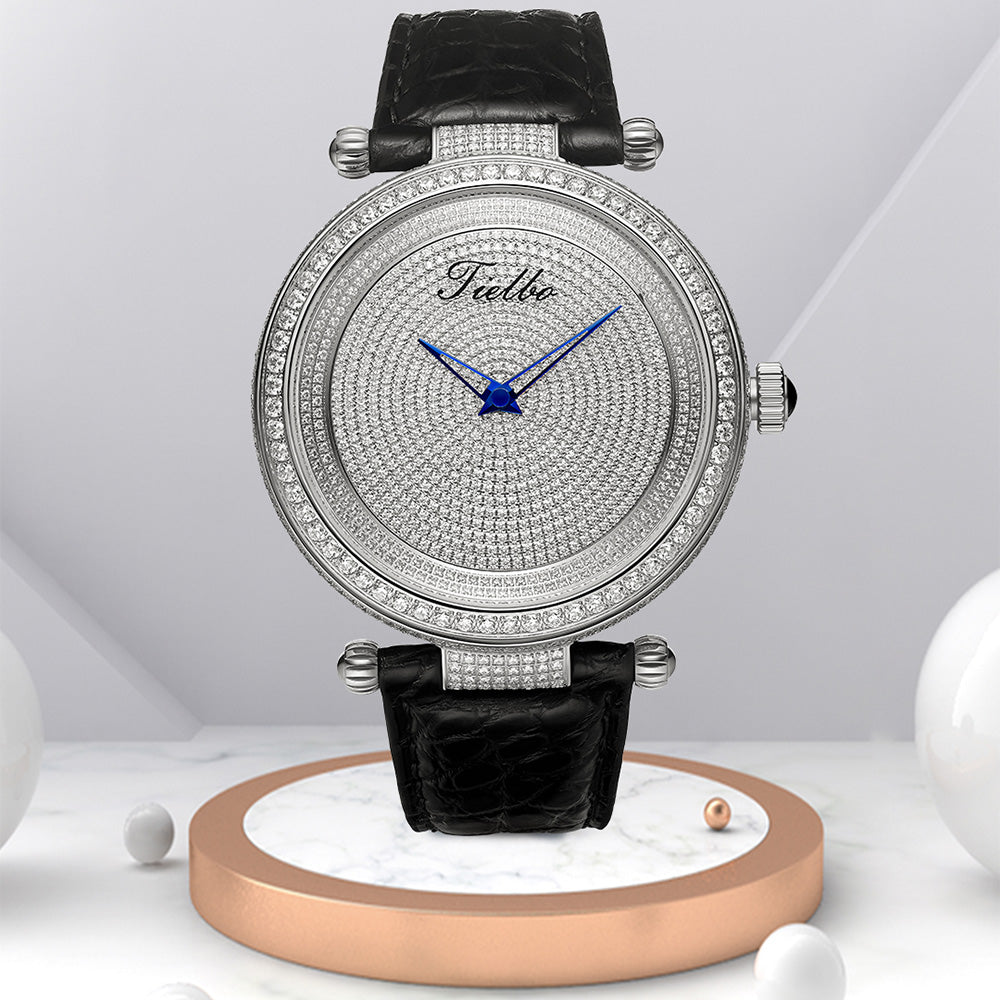TIELBO Luxury Gypsophila Watch for Men Quartz Movement Diamond Dial Sapphire Wristwatch TC128L