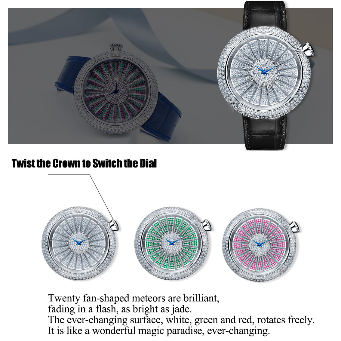 Tielbo Quartz Women's Watch Color Changing Diamond Dial Luxury Sapphire Wristwatch for Ladies TC820