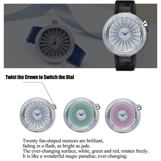 Tielbo Quartz Women's Watch Color Changing Diamond Dial Luxury Sapphire Wristwatch for Ladies TC820