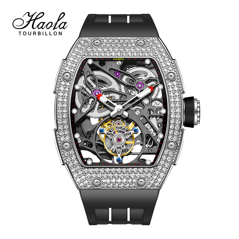 HAOFA 1901-1S Diamond Bezel Tourbillon Watch Double Spring 72-Hour Power Skeleton Automatic Watch