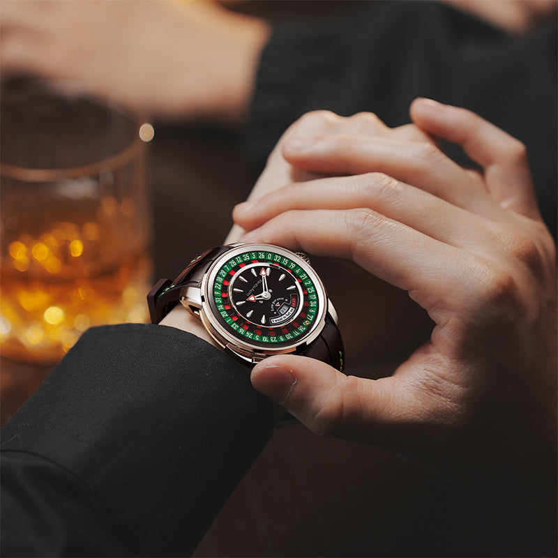 Lucky Harvey Automatic Mechanical Watches for Men European Roulette Game Dial