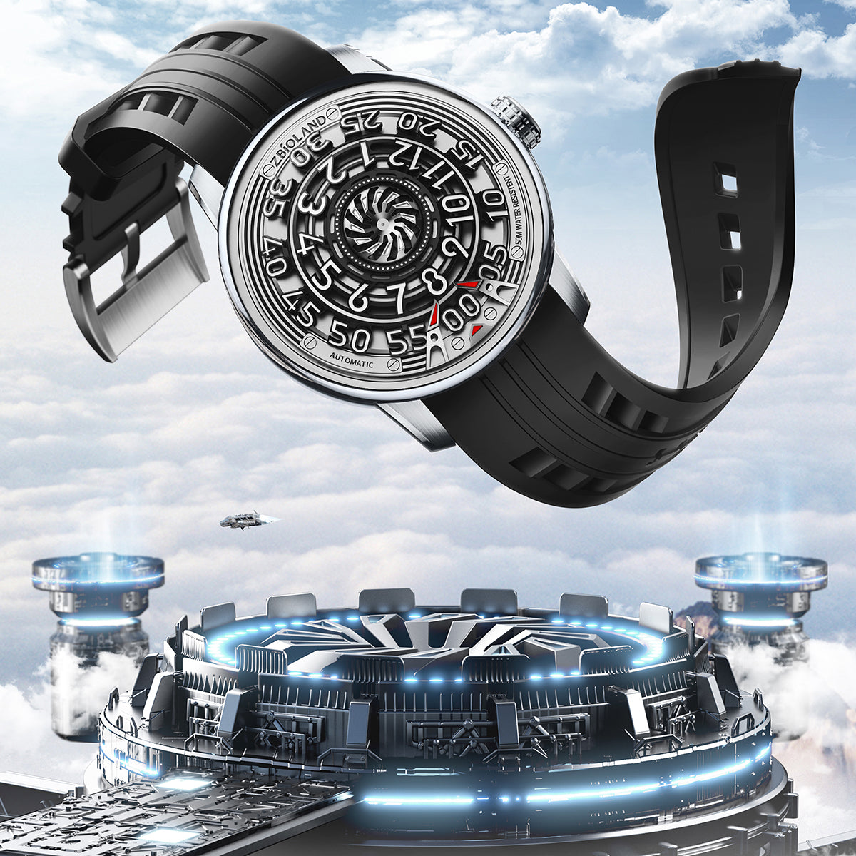 ZBIOLAND Wheel of Destiny Automatic Watch Sky-shaped Sapphire Crystal Luminous 1002