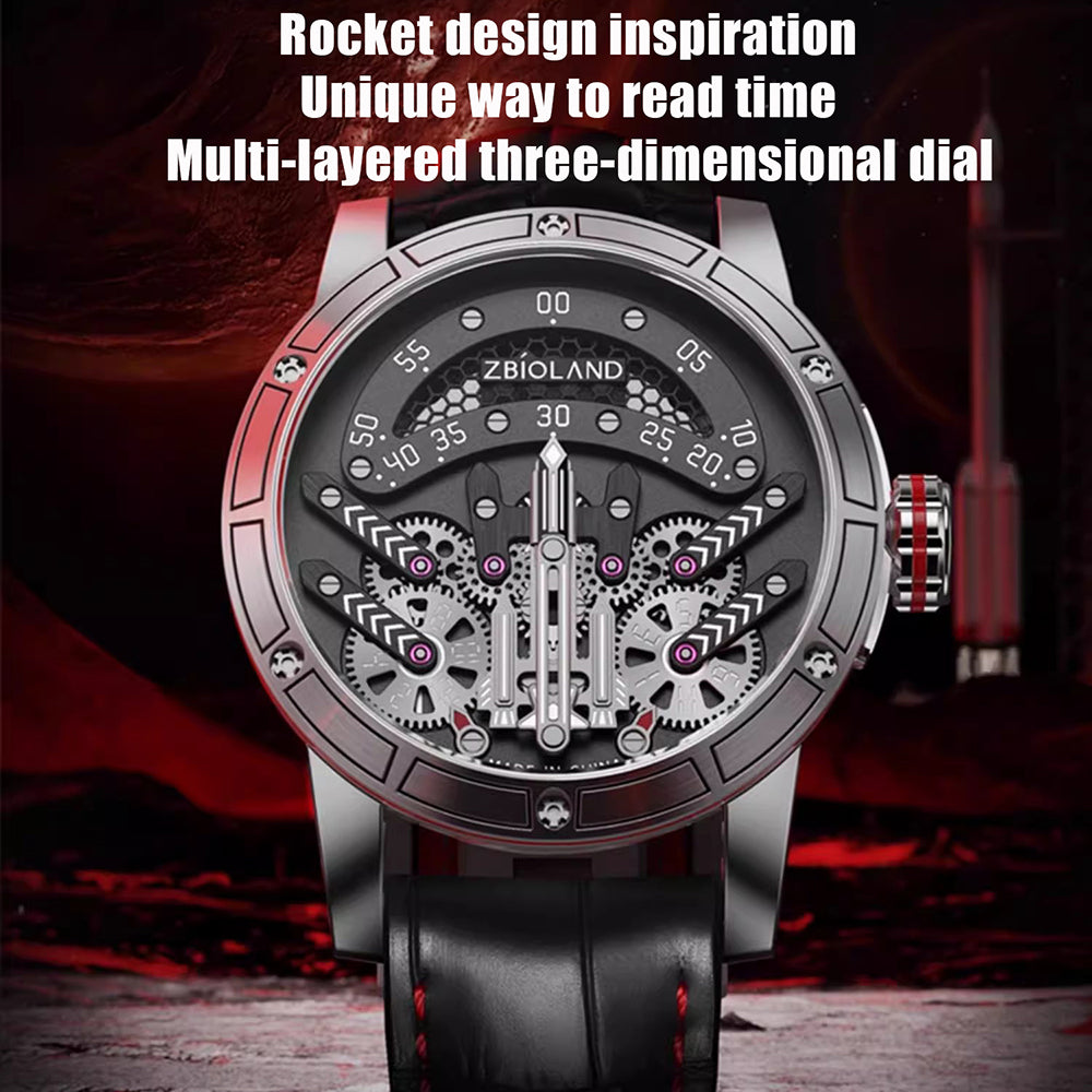 ZBIOLAND Automatic Mechanical Watches for Men Unique Rocket Dial Charm Men Watch 1001