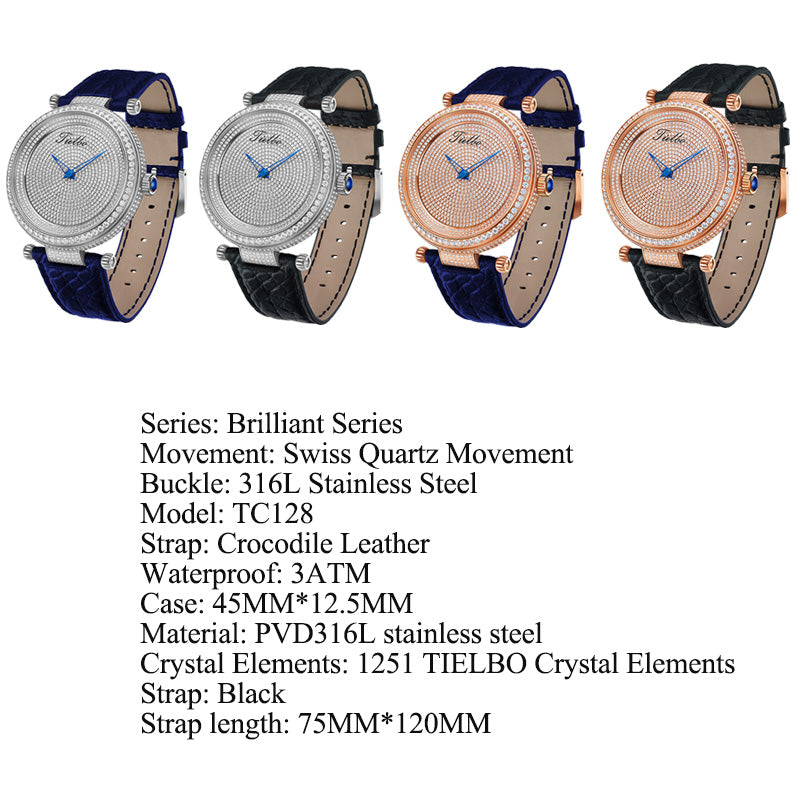 TIELBO Luxury Gypsophila Watch for Men Quartz Movement Diamond Dial Sapphire Wristwatch TC128L