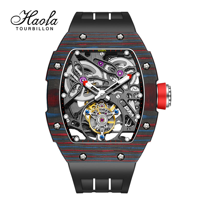 HAOFA Carbon Fiber Automatic Tourbillon Watch for Men Double Spring 1901-1 Skeleton