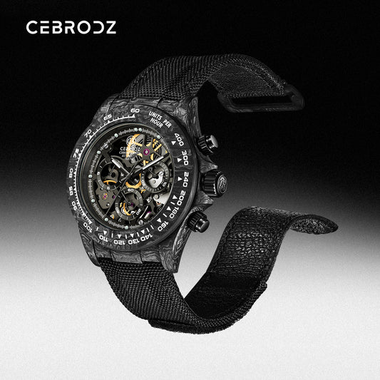 CEBRODZ Automatic Chronograph Lightweight Interchangeable Carbon Fiber Zircon Bezel Mens Watch 16511A
