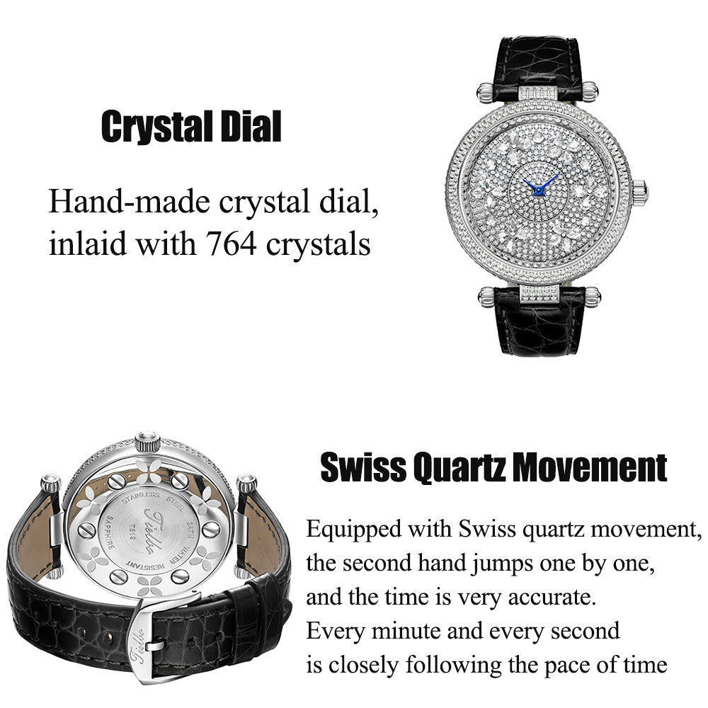 TIELBO Luxury Quartz Women's Watch Zircon Butterfly Dial Wristwatch for Ladies TC819