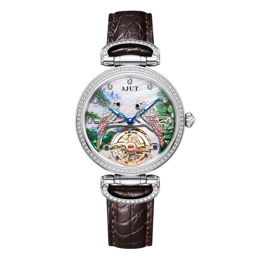 AJUT Luxury Diamond Watch 3D Embossed Parrot Automatic Mechanical Watch Sapphire Waterproof