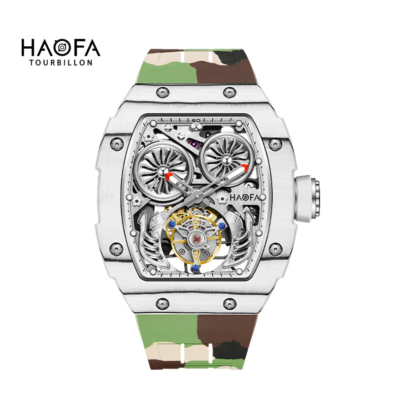 HAOFA Automatic Tourbillon Double Barrels Movement 72 Hours Power NTPT(carbon fiber)bezel Titanium Magnesium Case 1922