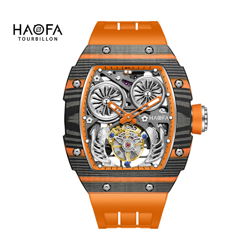 HAOFA Automatic Tourbillon Double Barrels Movement 72 Hours Power NTPT(carbon fiber)bezel Titanium Magnesium Case 1922