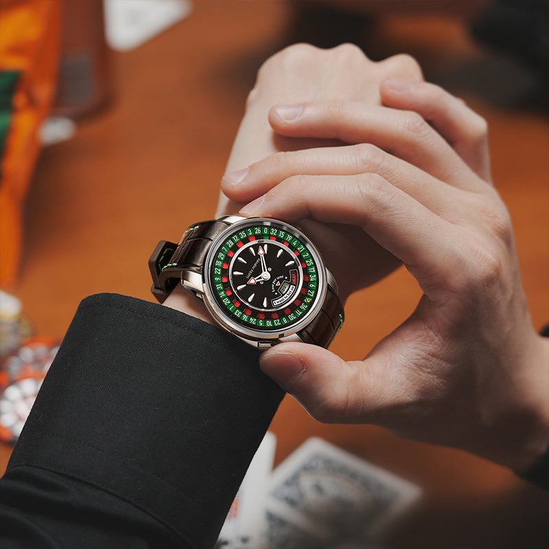 Lucky Harvey Automatic Mechanical Watches for Men European Roulette Game Dial