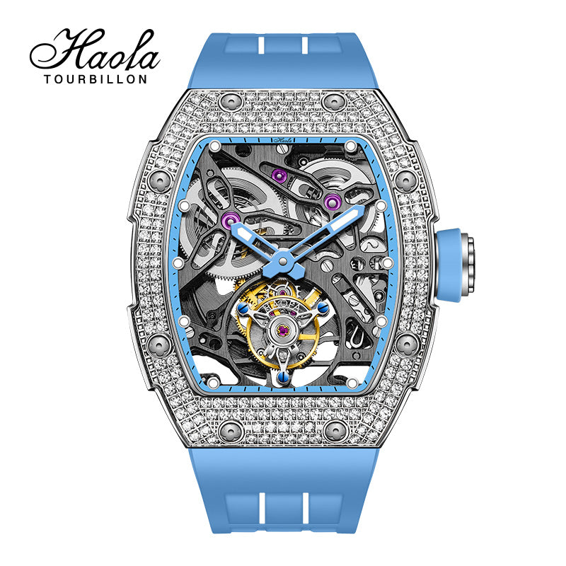 HAOFA 1901-1S Diamond Bezel Tourbillon Watch Double Spring 72-Hour Power Skeleton Automatic Watch