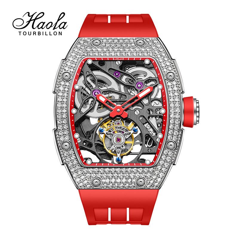 HAOFA 1901-1S Diamond Bezel Tourbillon Watch Double Spring 72-Hour Power Skeleton Automatic Watch