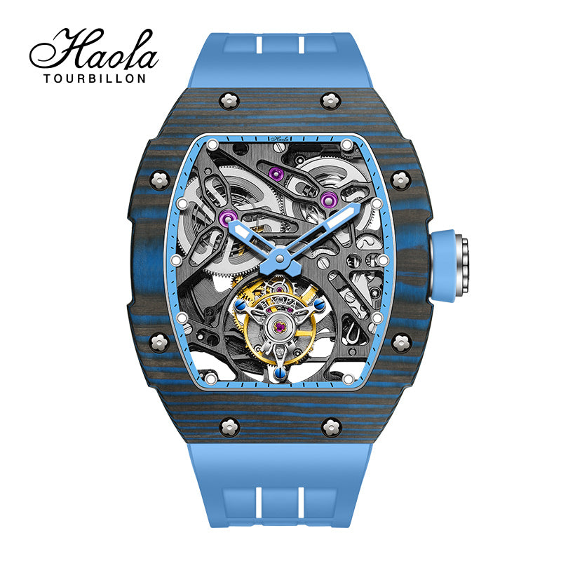 HAOFA Carbon Fiber Automatic Tourbillon Watch for Men Double Spring 1901-1 Skeleton