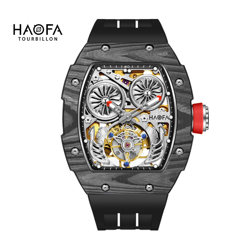 HAOFA Automatic Tourbillon Double Barrels Movement 72 Hours Power NTPT(carbon fiber)bezel Titanium Magnesium Case 1922
