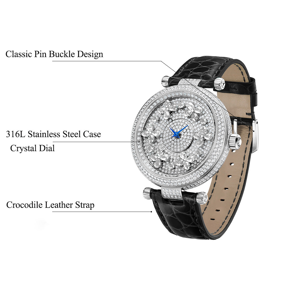TIELBO Luxury Quartz Women's Watch Zircon Butterfly Dial Wristwatch for Ladies TC819