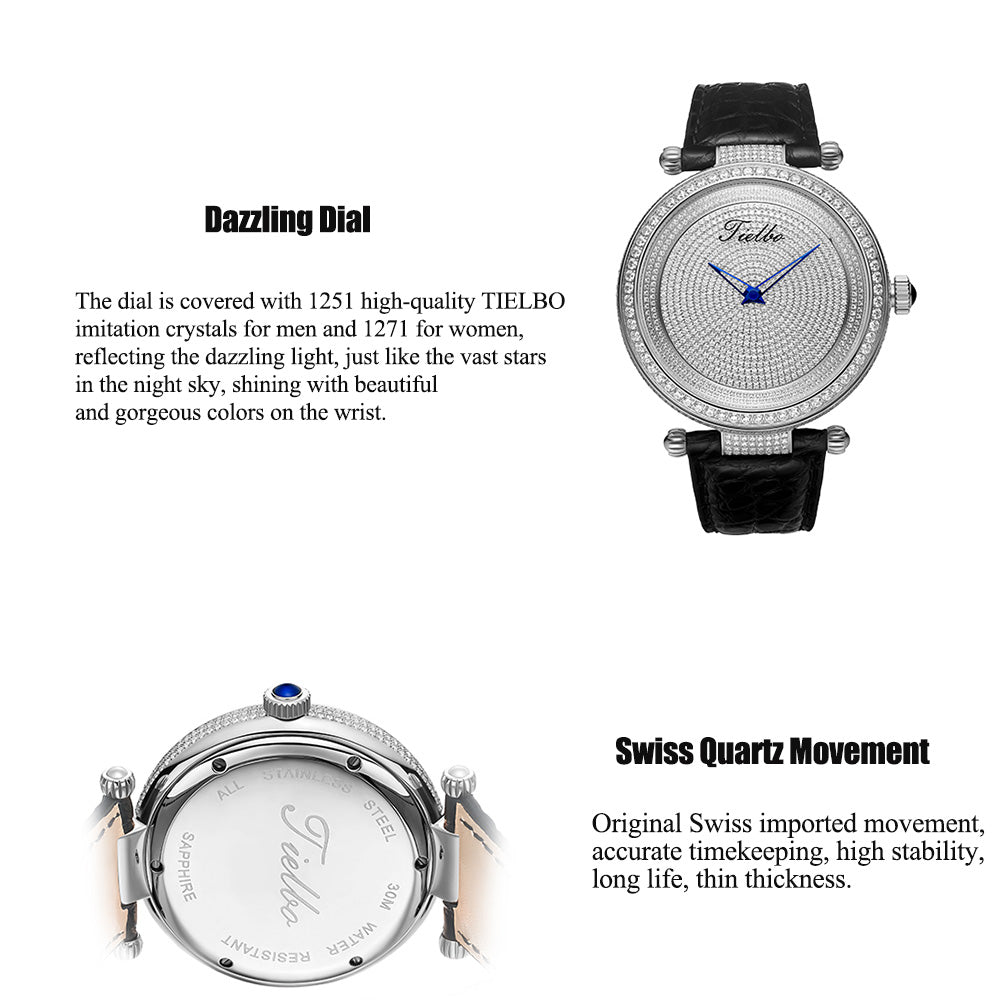 TIELBO Luxury Gypsophila Watch for Men Quartz Movement Diamond Dial Sapphire Wristwatch TC128L