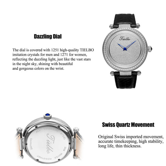 TIELBO Luxury Gypsophila Watch for Men Quartz Movement Diamond Dial Sapphire Wristwatch TC128L