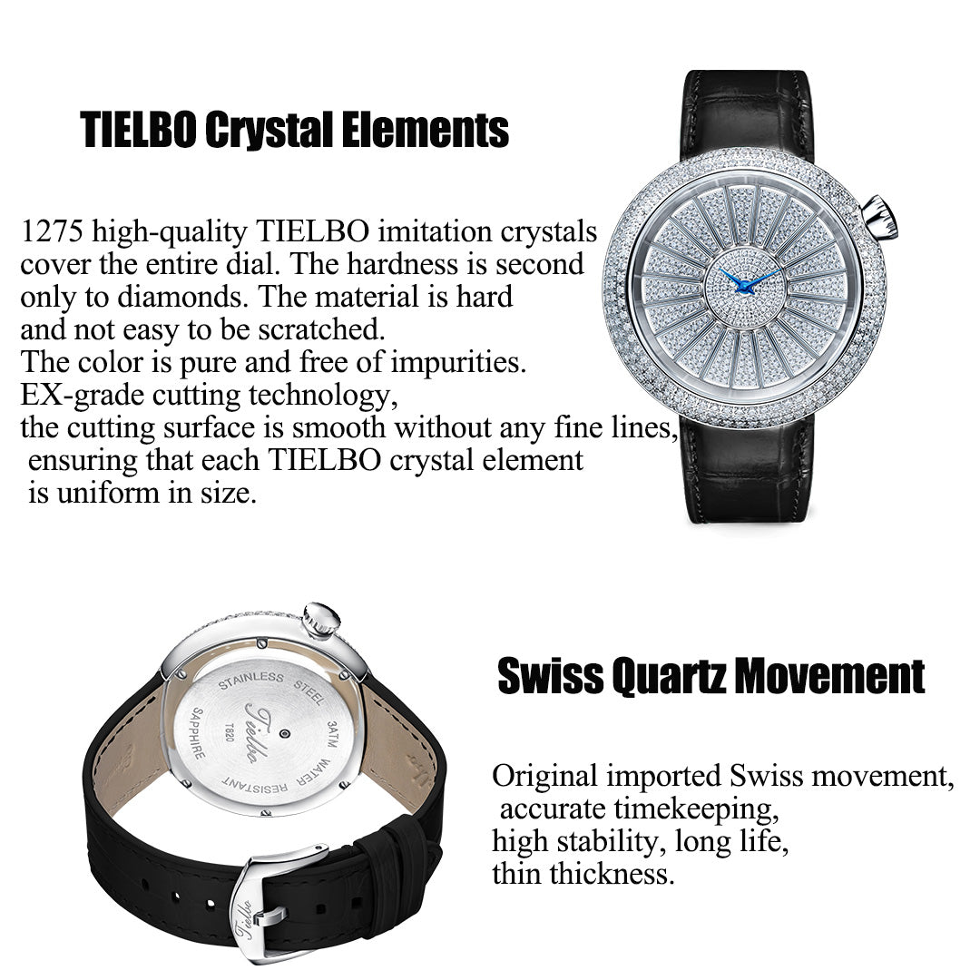 Tielbo Quartz Women's Watch Color Changing Diamond Dial Luxury Sapphire Wristwatch for Ladies TC820