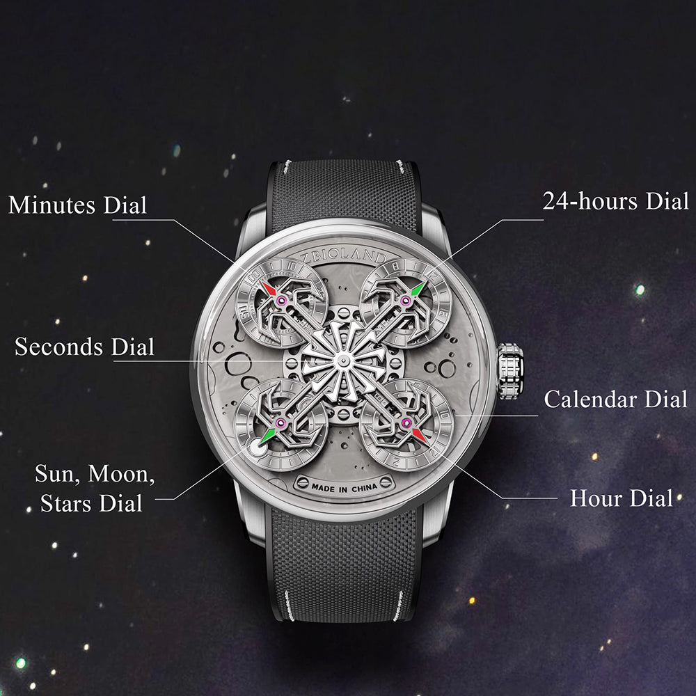 ZBIOLAND Space Station Automatic Mechanical Watches for Men Sun Stars Luminous Charm 1003
