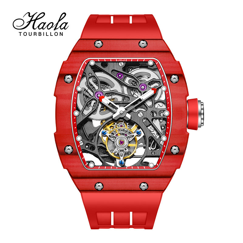 HAOFA Carbon Fiber Automatic Tourbillon Watch for Men Double Spring 1901-1 Skeleton
