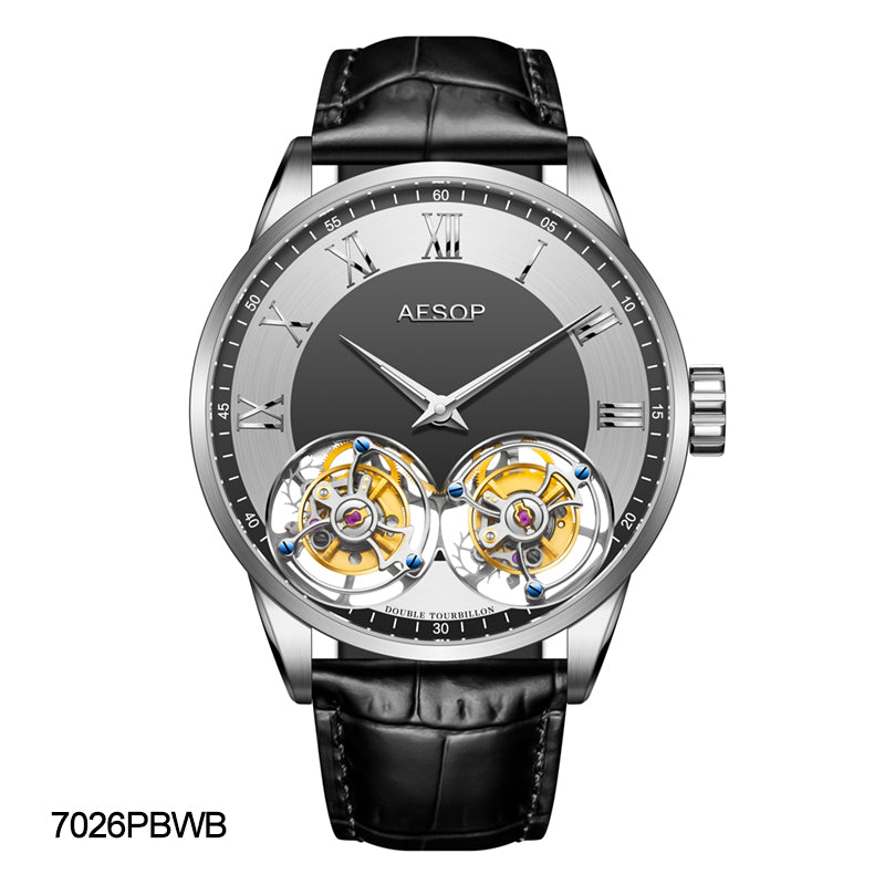 Double Tourbillon Sapphire 316l Stainless Steel Watch 7026 Aesop