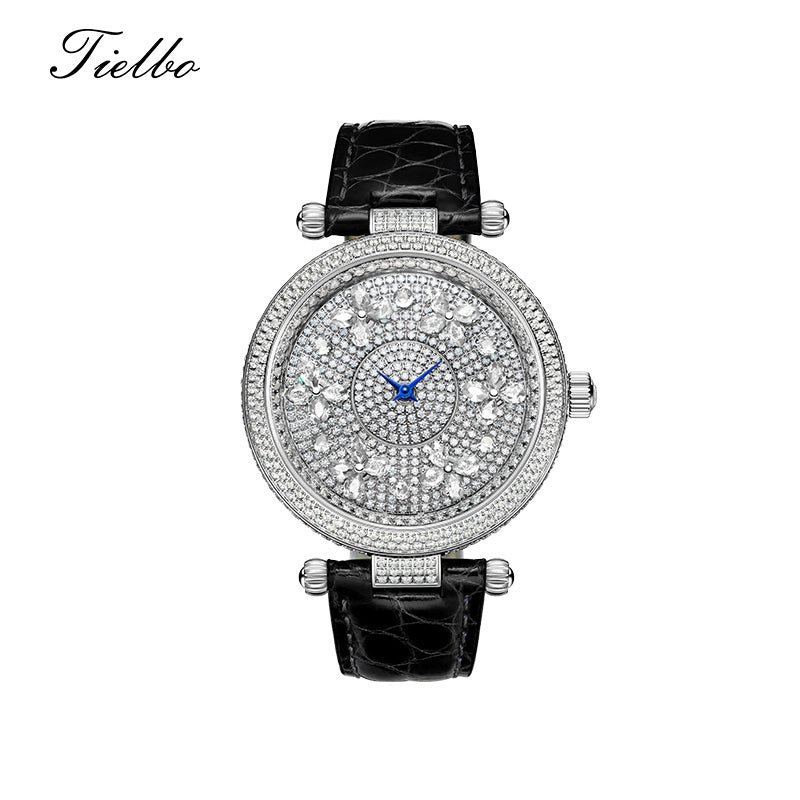 TIELBO Luxury Quartz Women's Watch Zircon Butterfly Dial Wristwatch for Ladies TC819