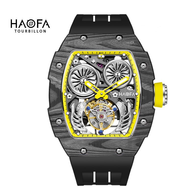HAOFA Automatic Tourbillon Double Barrels Movement 72 Hours Power NTPT(carbon fiber)bezel Titanium Magnesium Case 1922