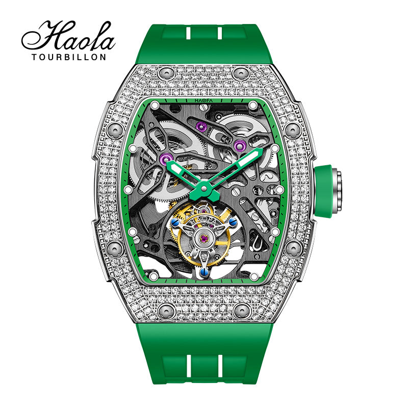 HAOFA 1901-1S Diamond Bezel Tourbillon Watch Double Spring 72-Hour Power Skeleton Automatic Watch