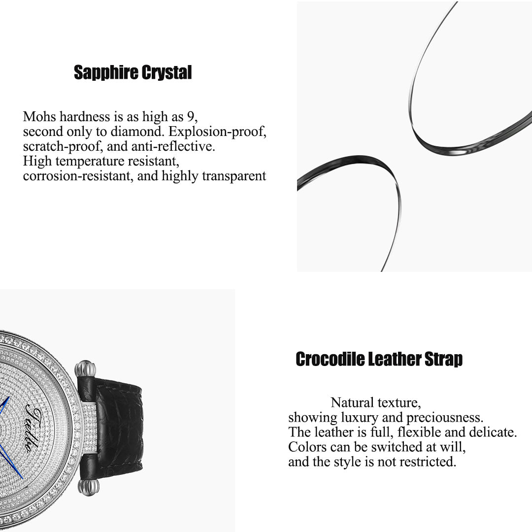TIELBO Luxury Gypsophila Watch for Men Quartz Movement Diamond Dial Sapphire Wristwatch TC128L