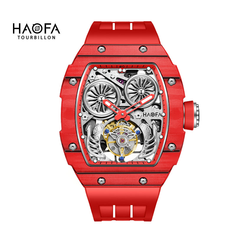 HAOFA Automatic Tourbillon Double Barrels Movement 72 Hours Power NTPT(carbon fiber)bezel Titanium Magnesium Case 1922