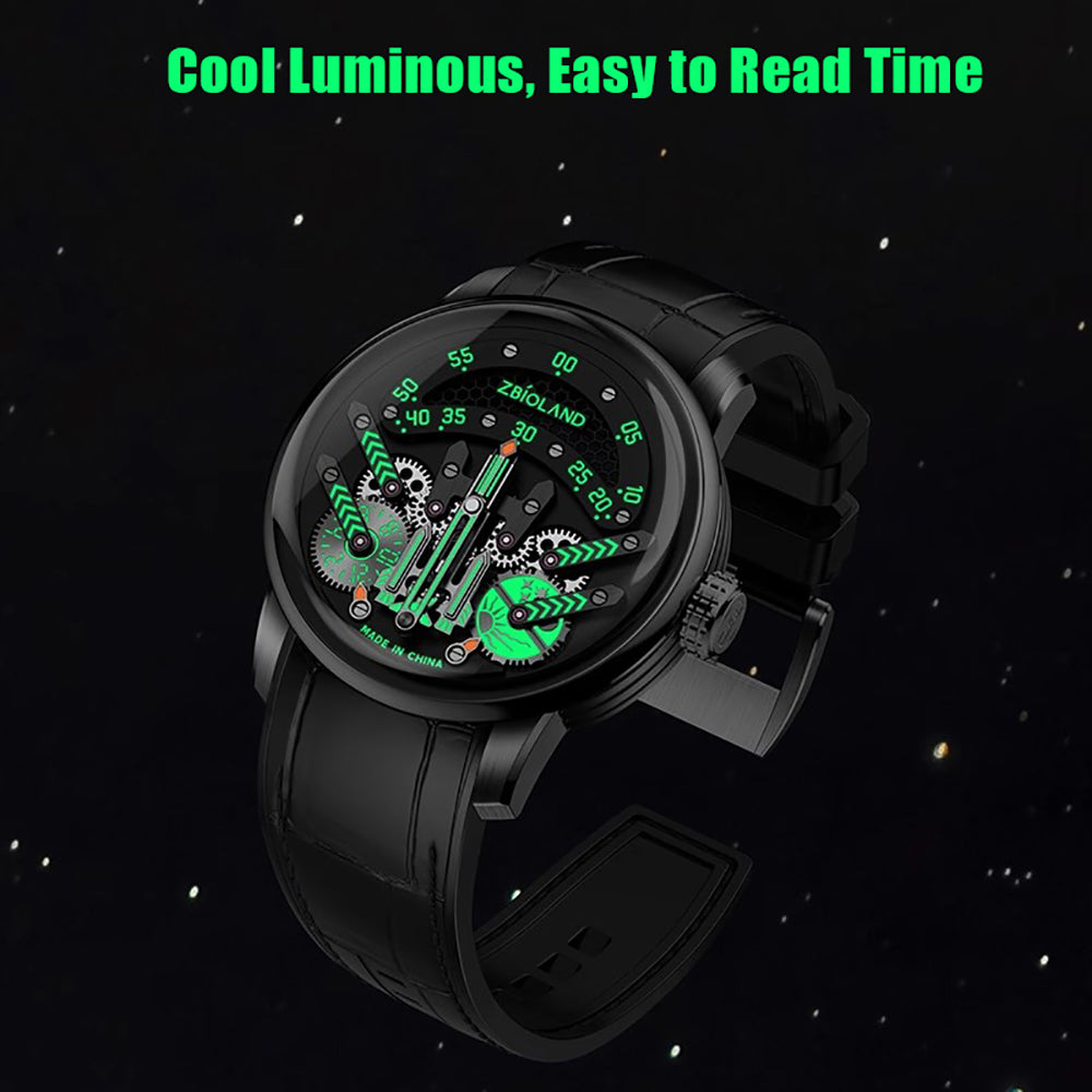 ZBIOLAND Space Star Watch Rocket Dial Sapphire Luminous Men's Wristwatch 1004