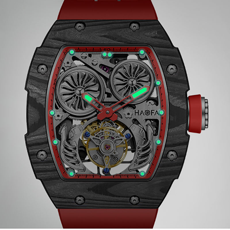 HAOFA Automatic Tourbillon Double Barrels Movement 72 Hours Power NTPT(carbon fiber)bezel Titanium Magnesium Case 1922