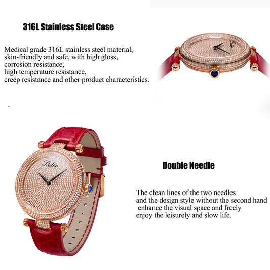 TIELBO Gypsophila Women's Watch Quartz Movement Diamond Dial Sapphire Wristwatch TC128L
