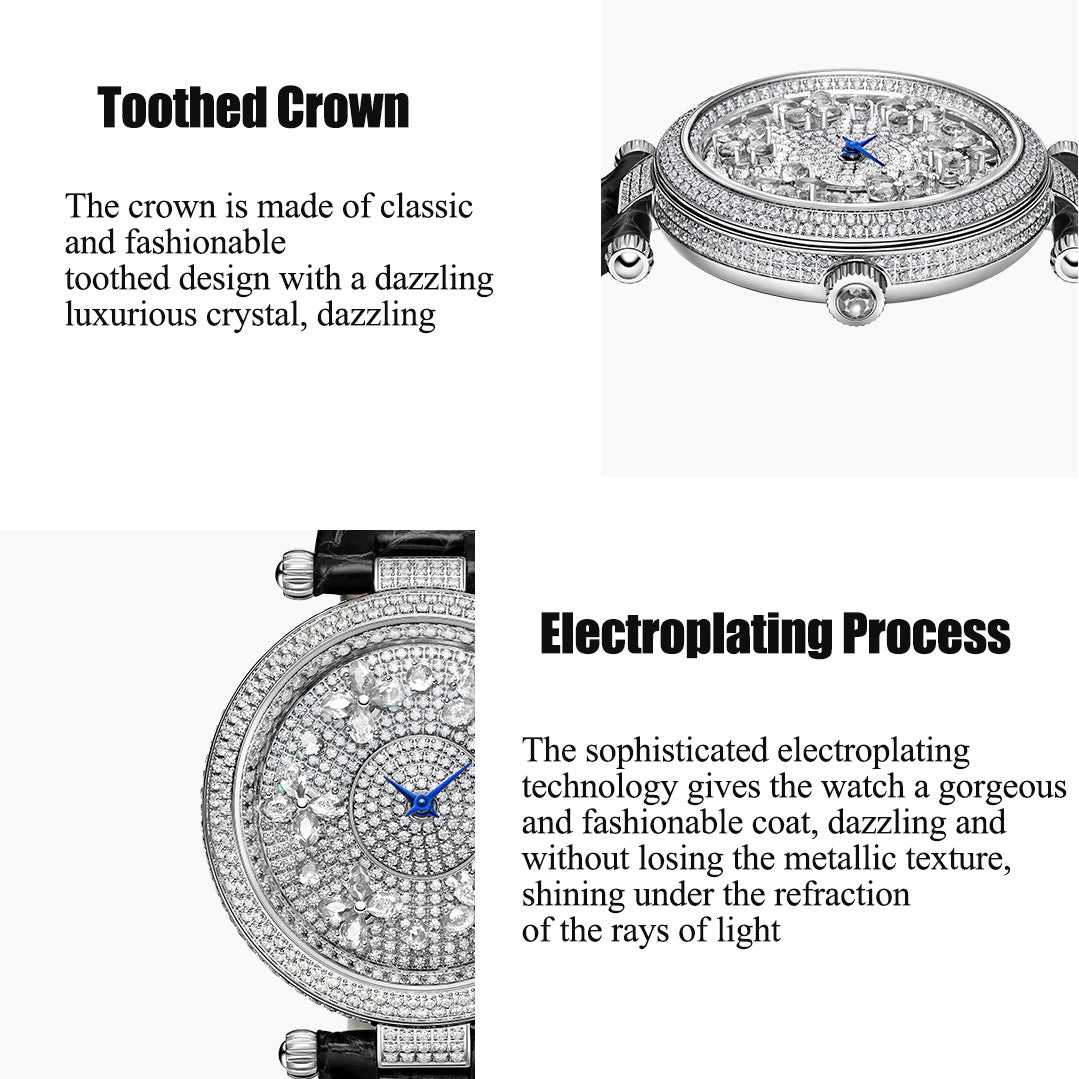 TIELBO Luxury Quartz Women's Watch Zircon Butterfly Dial Wristwatch for Ladies TC819