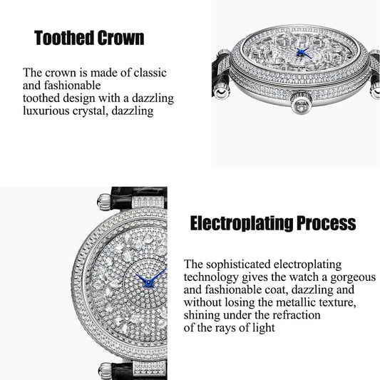 TIELBO Luxury Quartz Women's Watch Zircon Butterfly Dial Wristwatch for Ladies TC819