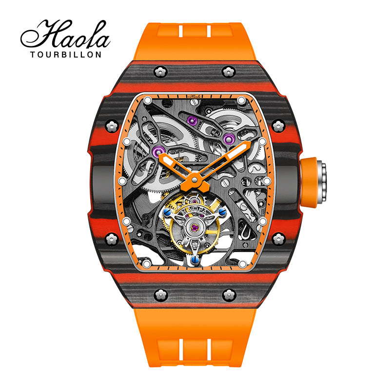HAOFA Carbon Fiber Automatic Tourbillon Watch for Men Double Spring 1901-1 Skeleton