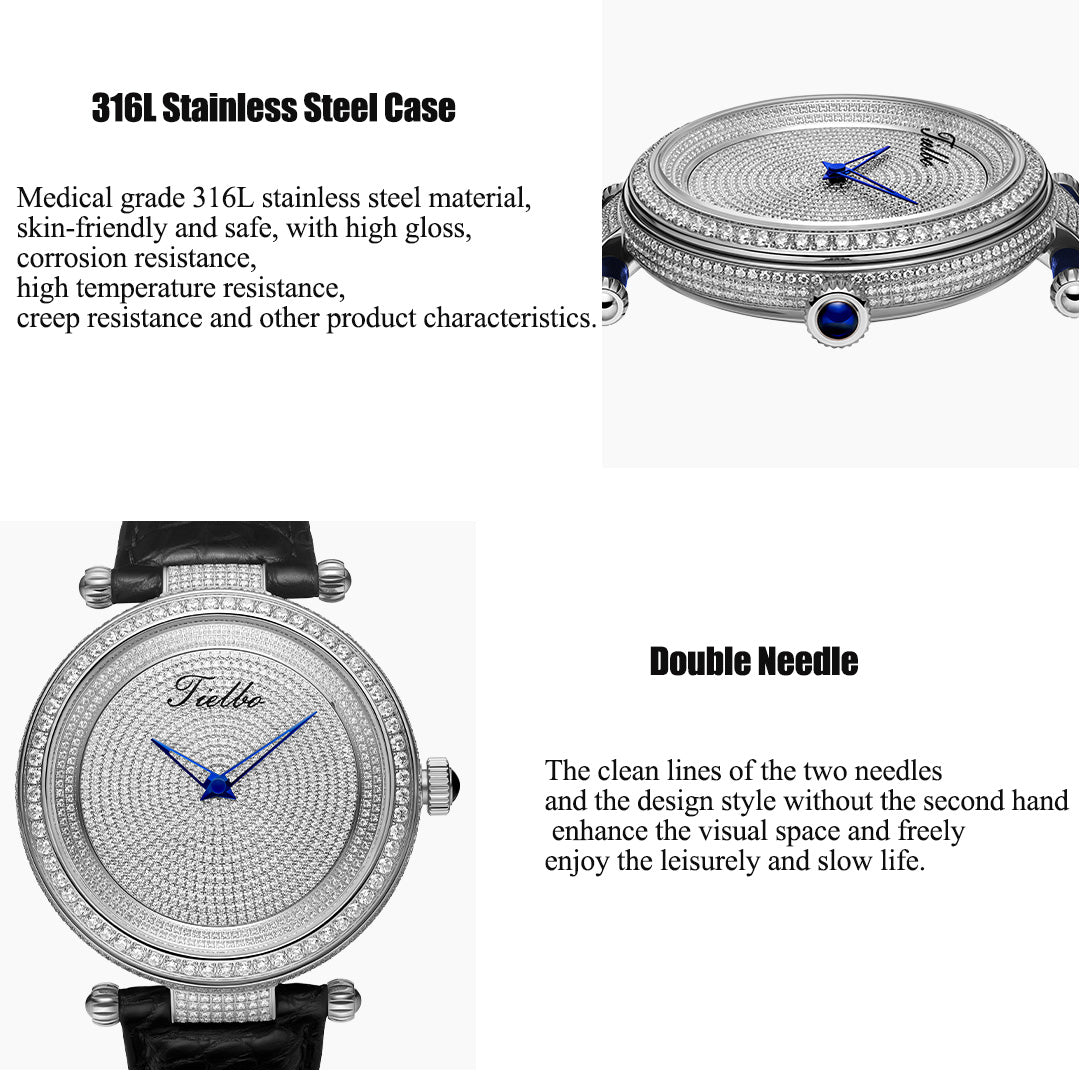 TIELBO Luxury Gypsophila Watch for Men Quartz Movement Diamond Dial Sapphire Wristwatch TC128L