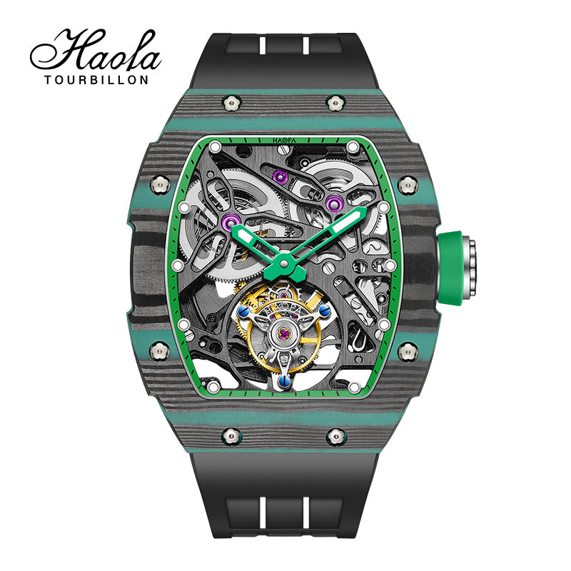 HAOFA Carbon Fiber Automatic Tourbillon Watch for Men Double Spring 1901-1 Skeleton