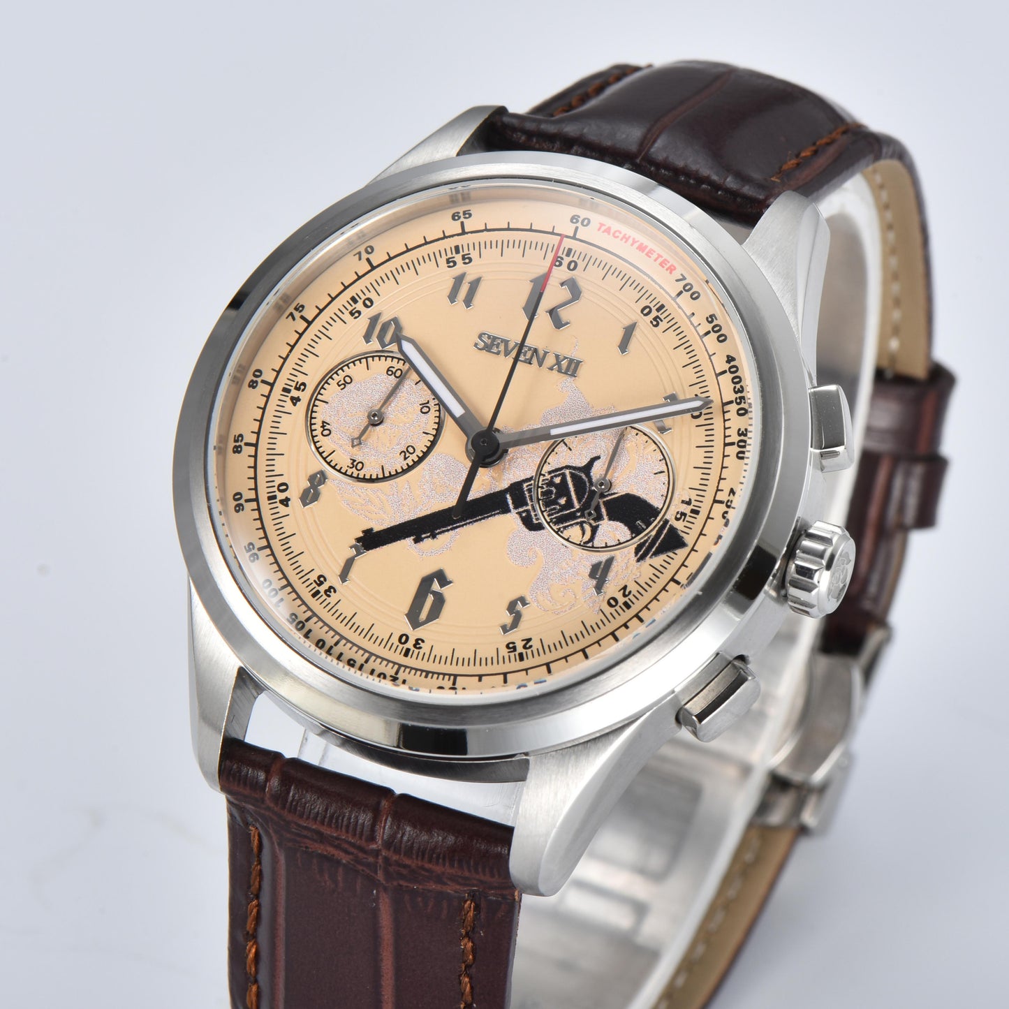SEVEN XII Retro Chronograph ST1901 Movement Hand Winding Men Wristwatch Sapphire Crystal Waterproof S002