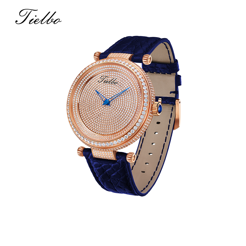 TIELBO Luxury Gypsophila Watch for Men Quartz Movement Diamond Dial Sapphire Wristwatch TC128L