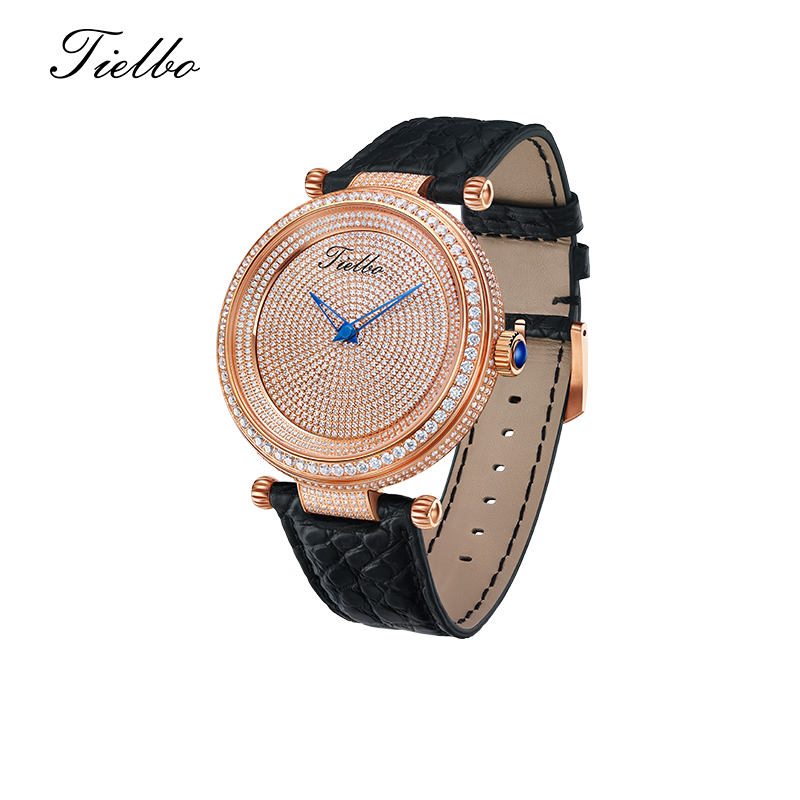 TIELBO Luxury Gypsophila Watch for Men Quartz Movement Diamond Dial Sapphire Wristwatch TC128L